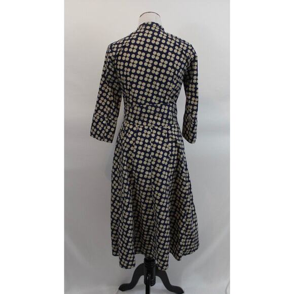 R DERWIN Litchfield Sz 40 S 4 Blue Beige Polka Dot Belted Shirt Dress - Picture 4 of 10